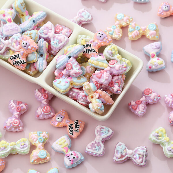 Wholesale Cute Cartoon Heavy Oil Double-sided Hand-painted Bow Acrylic Beaded DIY Mobile Phone Chain Bag Material Accessories