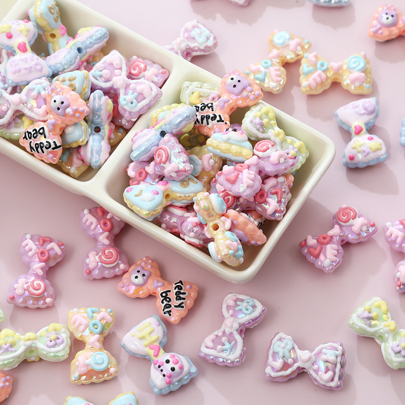 Wholesale Cute Cartoon Heavy Oil Double-sided Hand-painted Bow Acrylic Beaded DIY Mobile Phone Chain Bag Material Aessories