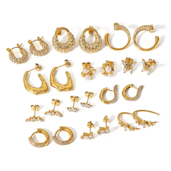 Wholesale PVD Coated 18K Gold Real Gold Plated U Shape Crown Butterfly Stainless Steel Classic Style Waterproof Non Tarnish Earrings