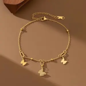 J05058-Frosted Three Butterflies-Anklet- Gold