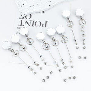 Wholesale DIY retractable card holder with beaded metal smooth pull tab