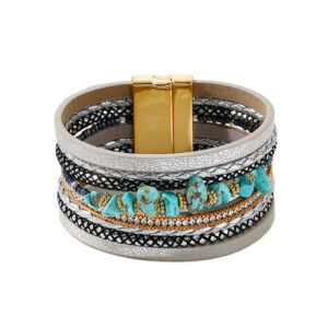 Wholesale Bohemian style turquoise beads string leather women's bracelet creative retro turquoise magnet buckle bracelet