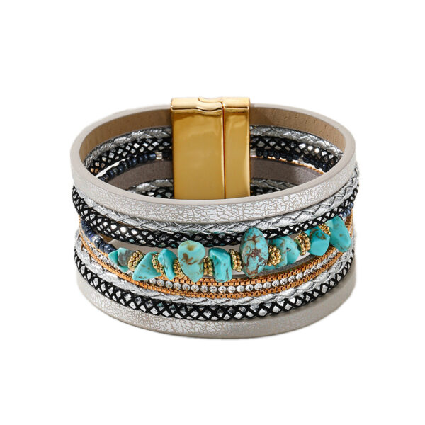 Wholesale Bohemian style turquoise beads string leather women's bracelet creative retro turquoise magnet buckle bracelet
