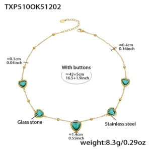 TXP510-Light Green Glass Stone Gold Necklace 42+5cm