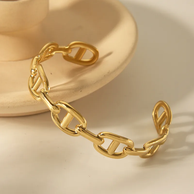 Wholesale IG Style Basic Solid Color 304 Stainless Steel 14K Gold Plated Bangle In Bulk