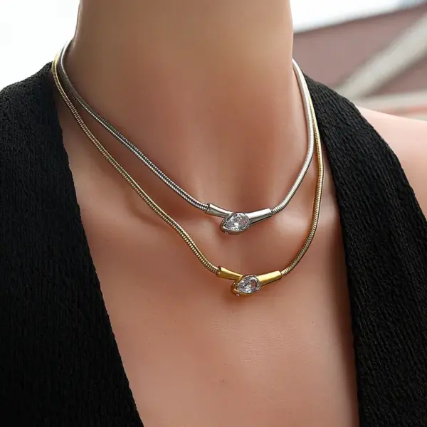 304 Stainless Steel Irregular PVD Coated Rhinestones Electroplated IG Style Basic French Style Snake Chain Lobster Trigger Clasp Closure Necklace Choker