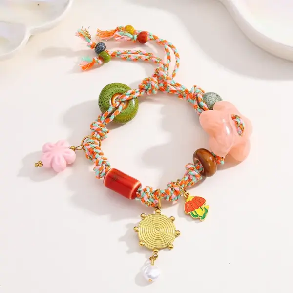 Wholesale PVD Coated 18K Gold Plated Heart Shape Flower Strawberry 304 Stainless Steel Bandana Casual Elegant Classical Polyester Handmade Buckle (Adjustable) Bracelets