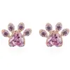 Wholesale Sweet Paw Print Copper Plating Inlay Zircon Rose Gold Plated Rings Earrings Necklace