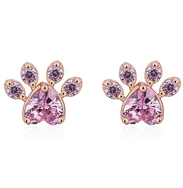 Wholesale Sweet Paw Print Copper Plating Inlay Zircon Rose Gold Plated Rings Earrings Necklace