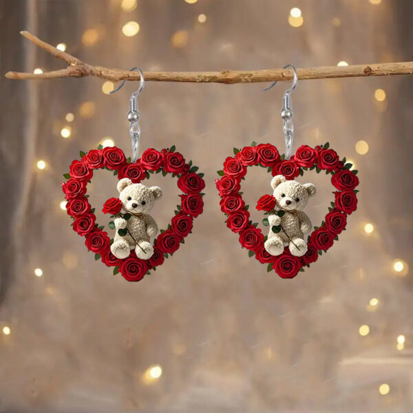 Wholesale Acrylic Rose Bear Heart Earrings Elegant Party Accessories Valentine's Day/Mother's Day Fashion Accessories