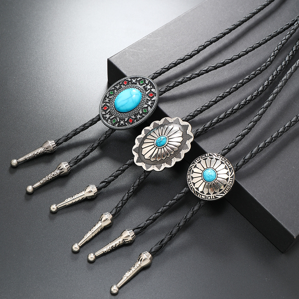 Wholesale Turquoise Flower Alloy Oil opping PU lo Collar Necklace Long