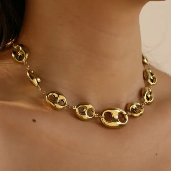 Wholesale Irregular Geometric Necklace For Women Featuring PVD Coated 18K Real Gold Plated 0.03µm On 304 Stainless Steel With Handmade Chain