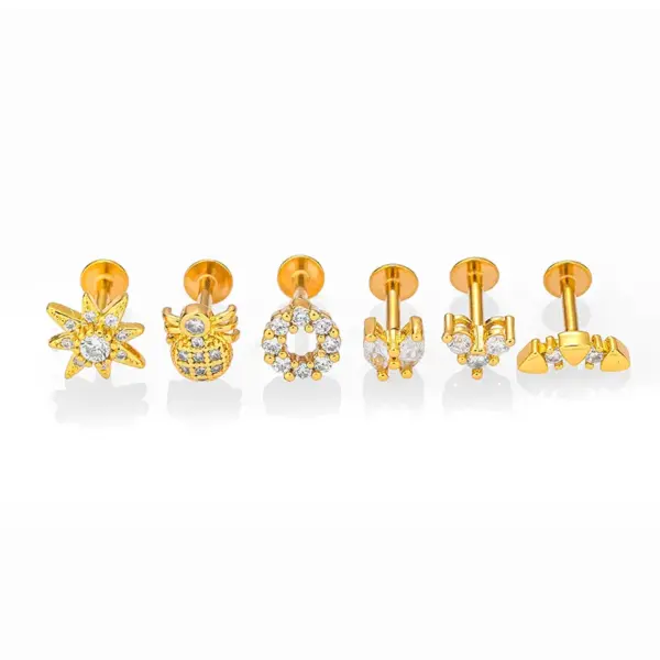 Wholesale 1 Piece Lip Rings Retro Classic Style Round Heart Shape Spider 316L Stainless Steel Copper Waterproof Non Tarnish Surgical Steel Zircon Ion Plating (IP) 14K Gold Plated Lip Rings Ear Cartilage Rings & Studs Nose Rings & Studs