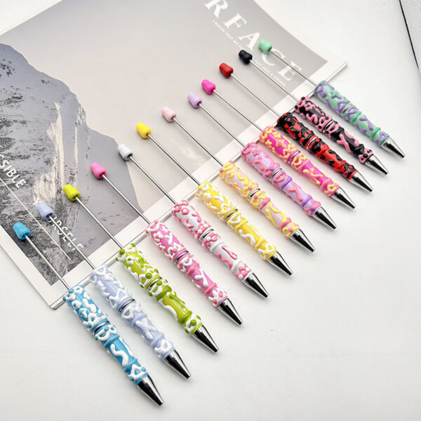 Wholesale DIY hand-painted painting oil beaded pen handmade cream cute pen multicolor swirling bead ballpoint pen in stock