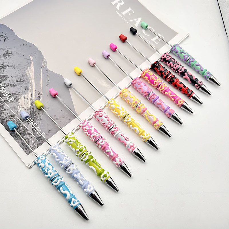 Wholesale DIY hand-painted painting oil beaded pen handmade cream cute pen multicolor swirling bead ballint pen in stock
