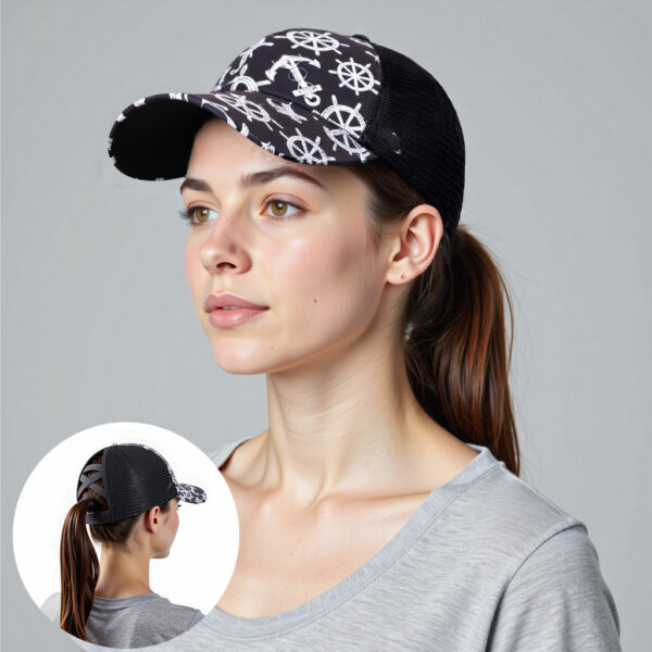Wholesale European and American Cross-Border Baseball Cap with nytail Opening for Women, Anchor Design, Sun Protection, Breathable Mesh Cap B1183