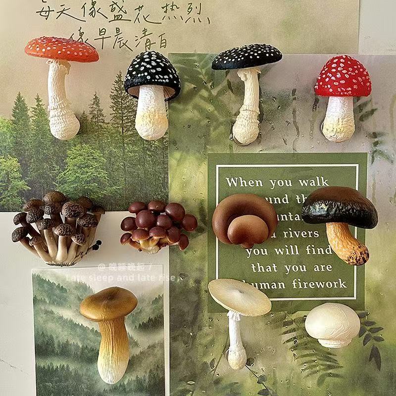 Wholesale Simulation Yunnan Mushroom Mushroom Mushroom Refrigerator Sticker Magnetic Adsorption Decoration Sticker Creative Home Decorations Magnetic