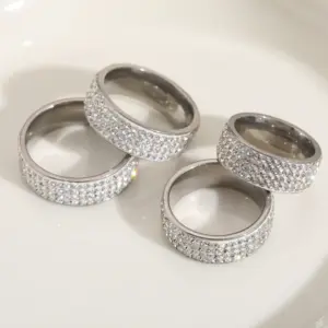 Wholesale Jewelry Casual Basic Simple Style Geometric 304 Stainless Steel Zircon 18K Gold Plated Plating Inlay Rings