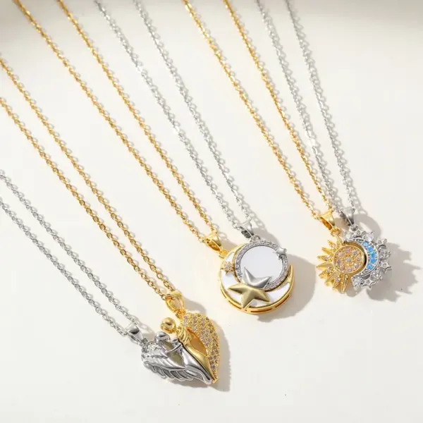 Wholesale Jewelry Luxurious Wedding Romantic Human Sun Moon 304 Stainless Steel Copper Zircon 18K Gold Plated Plating Inlay Cable Chain Necklace