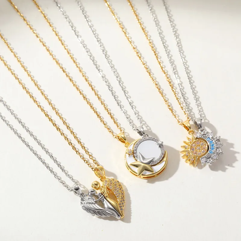 Wholesale Jewelry Luxurious Wedding Romantic Human Sun Moon 304 Stainless Steel Copper Zircon 18K Gold Plated Plating Inlay Cable Chain Necklace