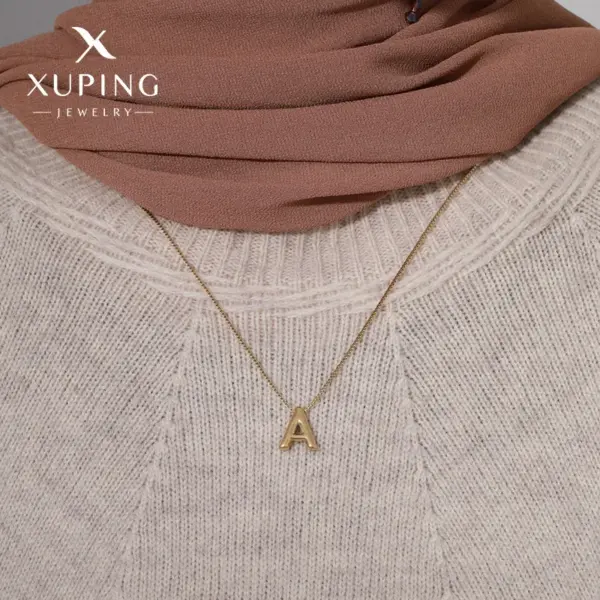 Wholesale 304 Stainless Steel 18K Gold Plated XUPING Simple Style Letter Necklace