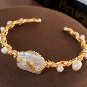 Wholesale Retro Freshwater Pearl Copper Bracelets Bangle In Bulk