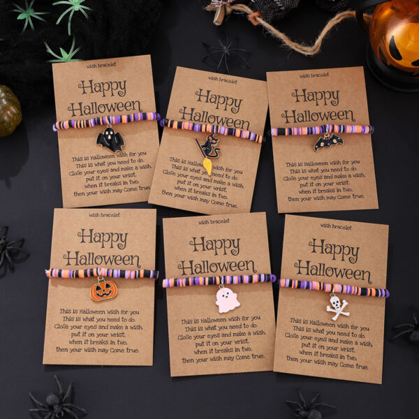 oly-0bcb45e36fa998591ed4982fee1e5f15 Wholesale Cross-border Amazon Halloween Ghost Pumpkin Skull Pendant Polymer Clay Blessing Card Elastic Adjustable Bracelet