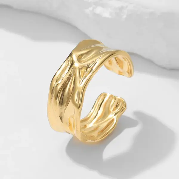 PVD Coated Real Gold Plated Geometric Stainless Steel Fashion Waterproof Non Tarnish Open Ring