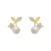Wholesale 1 Pair Sweet Simple Style Cherry Plating Inlay Copper Pearl Zircon 14k Gold Plated Ear Studs