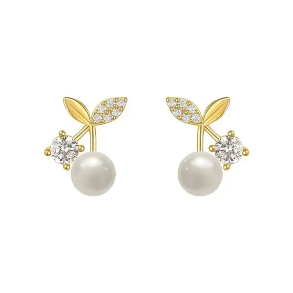 Wholesale 1 Pair Sweet Simple Style Cherry Plating Inlay Copper Pearl Zircon 14k Gold Plated Ear Studs