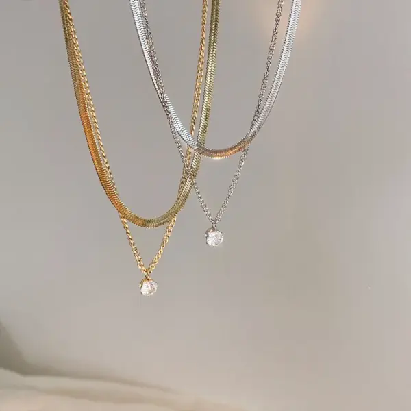 Wholesale Fashion Geometric Titanium Steel Inlay Zircon Necklace 1 Piece