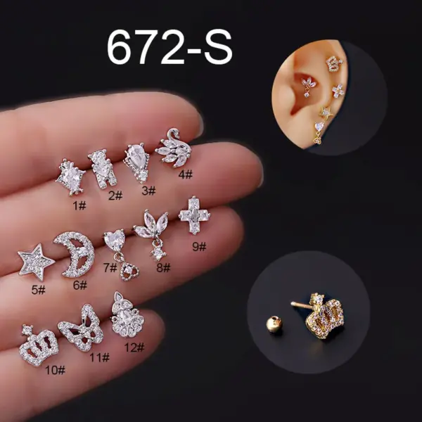 316L Stainless Steel Copper Ear Cartilage Rings & Studs Crown Waterproof Non Tarnish Surgical Steel Women'S