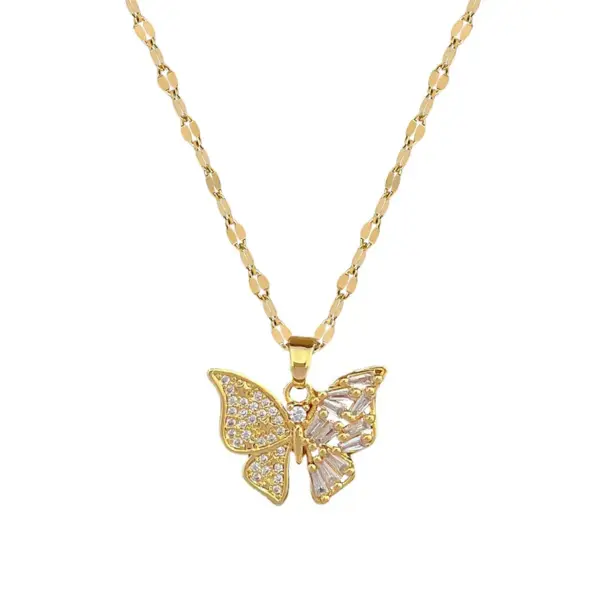 Wholesale Sweet Butterfly Titanium Steel Copper Inlay Zircon Earrings Necklace