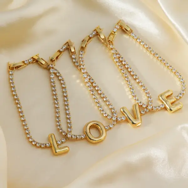 Wholesale 304 Stainless Steel Copper K Gold Plated Simple Style Classic Style Plating Inlay Letter Zircon Bracelets