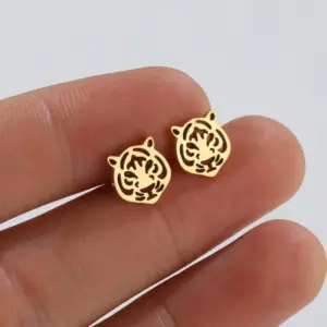 Wholesale PVD Coated 18K Gold Real Gold Plated Tiger 304 Stainless Steel Fashion Waterproof Non Tarnish Earrings