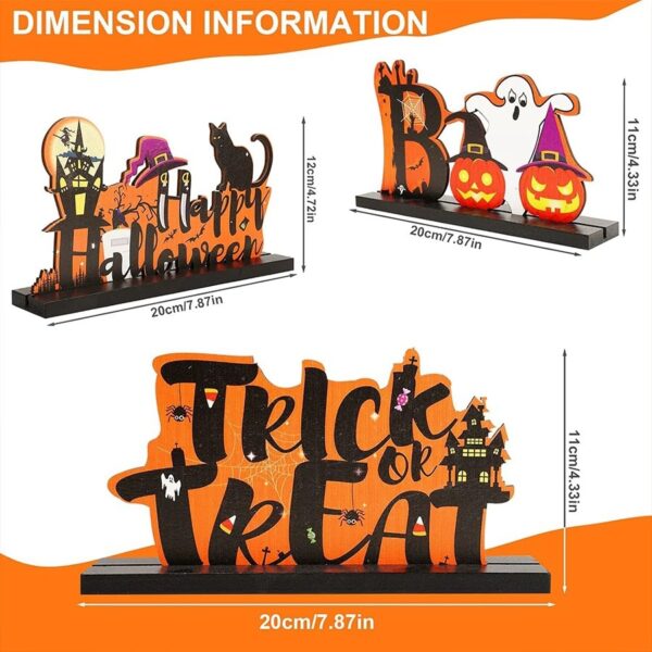 Wholesale 3 Halloween Black Letter Orange Wooden Ornaments with Bases - Halloween Desktop Wooden Ornaments