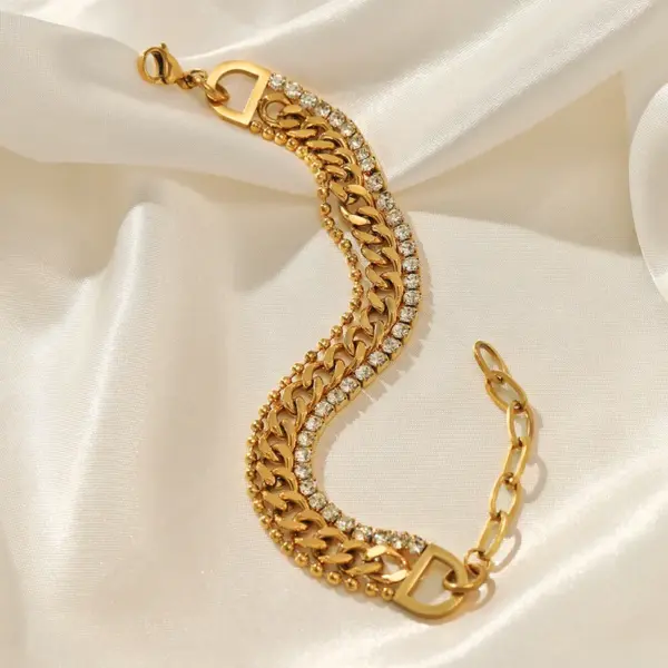 Wholesale Fashion Geometric 304 Stainless Steel Rhinestones Stainless Steel Bracelets In Bulk