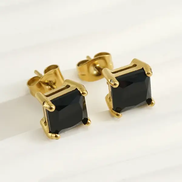 Wholesale 1 Pair Fashion Square Plating Inlay 304 Stainless Steel Zircon 18K Gold Plated Stainless Steel Earrings
