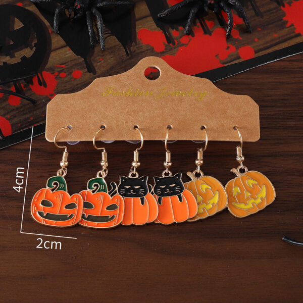 oly-0c143af2cde4867855c53a72290c6339 Wholesale Cross-Border New Halloween Black Cat Grimace Pumpkin Pendant Oil Drop Earrings Set Halloween Party Earrings Gift