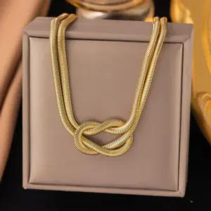 【QYH378】Knotted Snake Bone Chain Necklace / Gold
