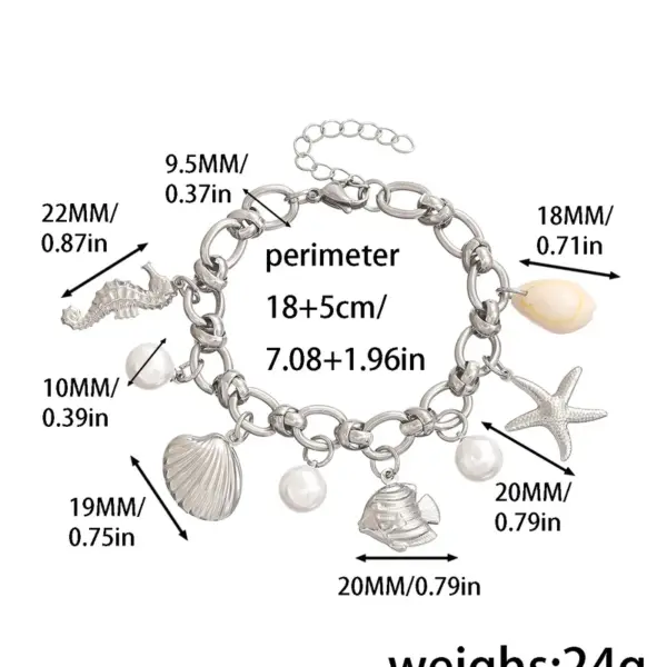 Hawaiian Bohemian Beach Starfish Shell Hippocampus Pearl 304 Stainless Steel Stainless Steel Chain Bracelets In Bulk