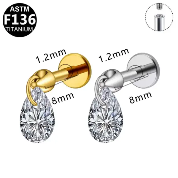 Wholesale 1 Piece Ear Cartilage Rings & Studs Simple Style Classic Style Water Droplets Pure Titanium Titanium Alloy Zircon White Gold Plated