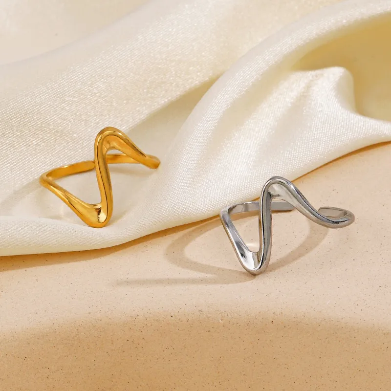 Wholesale PVD Coated 18K Gold Plated Lines 304 Stainless Steel Elegant Simple Style Waterproof Non Tarnish Open Rings