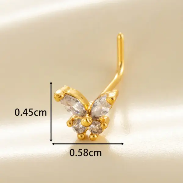 Wholesale 1 Piece Nose Rings & Studs Casual Classic Style Heart Shape Flower Butterfly Copper Flowers Butterfly Zircon Nose Rings & Studs Nose Pin