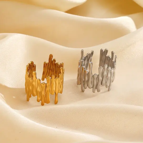 Wholesale Ion Plating (IP) 18K Gold Plated Irregular 304 Stainless Steel Funny Classic Style Waterproof Non Tarnish Open Rings