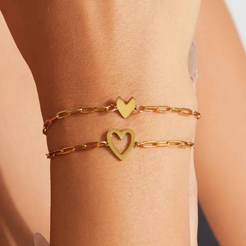 Wholesale Simple Style Heart Shape 304 Stainless Steel Paperclip Chain Bracelets In Bulk