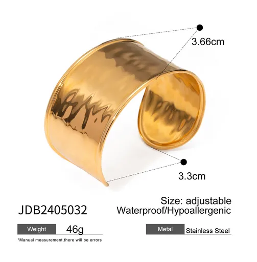 304 Stainless Steel Solid Color PVD Coated 18K Real Gold Plated Real Gold Plated Vacation Simple Style IG Style Waterproof Non Tarnish Asymmetrical Gold Cu Bracelets Wide Bracelet Bangle