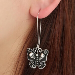 Wholesale Black skull butterfly long earrings Retro Gothic earrings