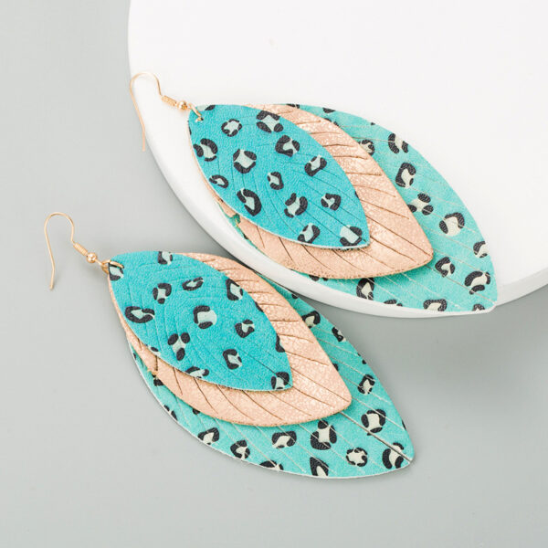 oly-0c457af2964ed462fc2fb6d5a0d4a798 Wholesale European and American New Creative Exaggerated Multi-layer Leather Printed Leaf Shape Earrings Bohemian Fashion Trend Earrings