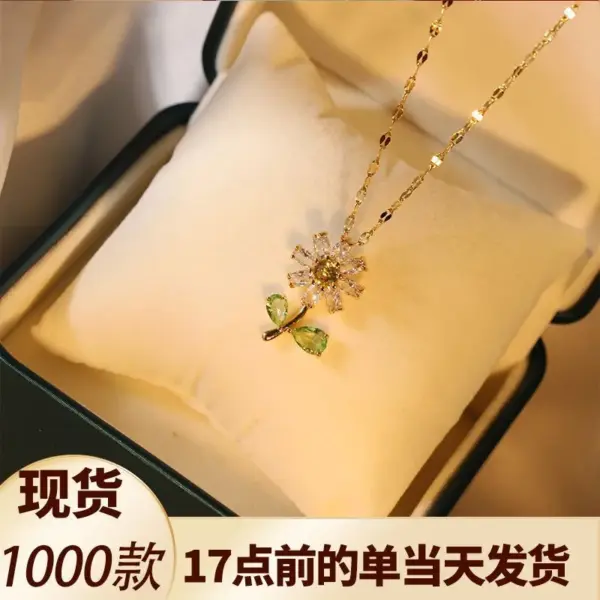 Wholesale Fashion Flower Titanium Steel Inlay Zircon Pendant Necklace 1 Piece